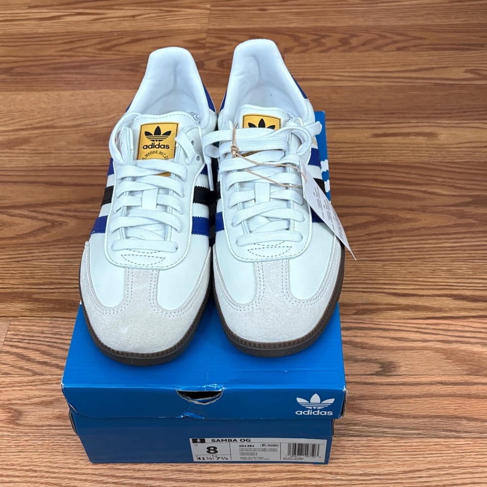 Adidas Samba OG White with Blue and Black Stripes